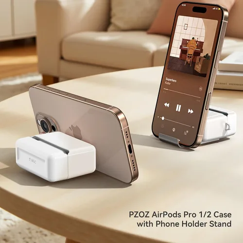 Vista 4 de PZOZ Funda para AirPods Pro 1/2 con soporte para iPhone, compatible con AirPods Pro de 1ª/2ª generación, material oficial, resistente a los golpes