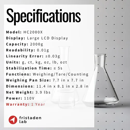 Vista 5 de Fristaden Lab Escala 70.55 oz x 0.00 oz Certificado de calibración USA Company - Balanza de laboratorio digital con célula de carga