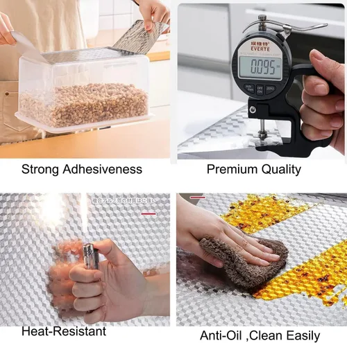 Vista 4 de Papel pintado para cocina, adhesivo a prueba de aceite, hoja de aluminio para salpicaduras, papel adhesivo autoadhesivo para gabinete, impermeable