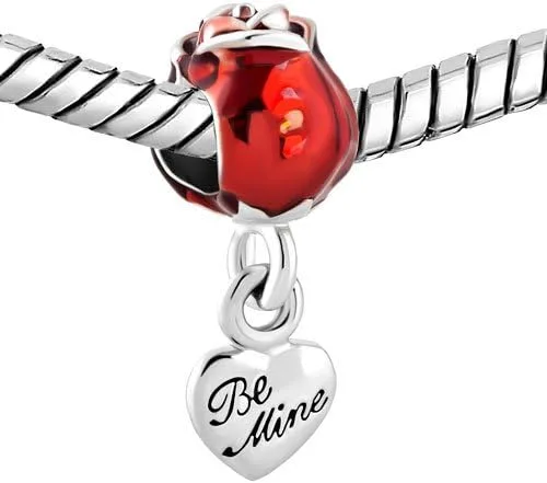 Vista 2 de Be Mine - Dije de corazón de rosa roja para esposa, novia, compatible con pulseras Pandora