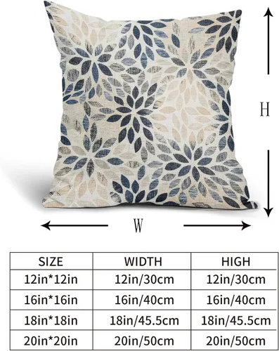 Vista 4 de Juego de 2 fundas de almohada de dalia azul marino de 20 x 20 pulgadas, fundas de almohada cuadradas decorativas de flores geométricas rústicas