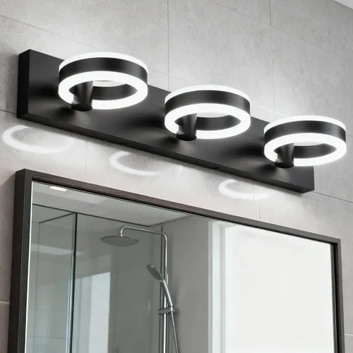 Vista 11 de Lámparas LED de baño, luces negras de tocador de 15 pulgadas, modernos apliques de pared acrílicos de 2 luces, accesorio de iluminación de pared