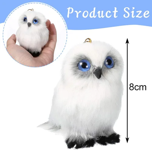 Vista 2 de Skylety 6 piezas de mini búho de peluche de 3.2 pulgadas blanco suave peluche búho animal colgante adorno DIY llavero para regalos de fiesta