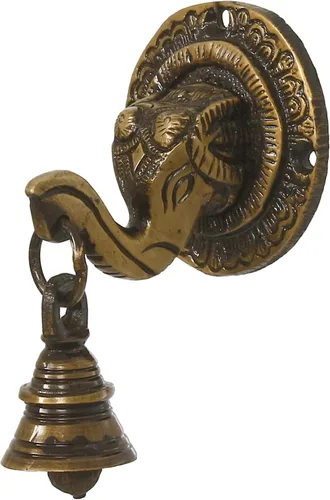 Vista 5 de eCraftIndia Colgante de pared con cara de Lord Ganesh de latón con campana