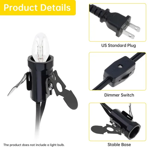 Vista 3 de RTNLIT Cable de repuesto para lámpara de sal, cable de luz nocturna con enchufe de bombilla E12, enchufe de interruptor giratorio para accesorios
