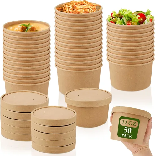 Vista 14 de Sabary Paquete de 50 Recipientes de Papel para Sopa de 8 oz con Tapa Desechables de Papel Kraft Recipientes para Comida Aptos para Microondas