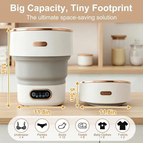 Vista 2 de Portable Washing Machine 20L, Foldable Mini Washer & Spin Dryer combo with 3 Modes, small laundry machine for RV, Camping, Dorm, Apartment, Travel