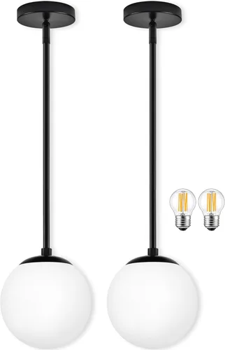 Vista 25 de Bagood Paquete de 2 lámparas colgantes de globo de 6 pulgadas, color dorado, luces colgantes de globo de mediados de siglo, luces colgantes de globo