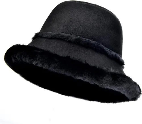 Vista 3 de Harssidanzar Sombrero de pescador de piel de oveja de invierno para hombre y mujer, gorro de pescador cálido CU608US
