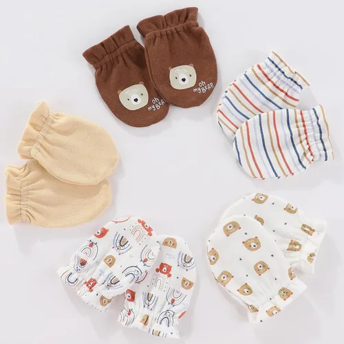 Vista 3 de MAMIMAKA Conjunto de gorro y manoplas para bebé recién nacido, gorras para bebés, niños y niñas de 0 a 6 meses, 100% algodón Oso/Marrón/Beige Hpgm34