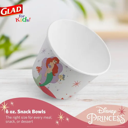 Vista 2 de Glad para Niños Cuencos de Papel para Snacks de Princesas Disney, "Magic is in All of US" - Resistentes, Aptos para Microondas, Tazas Desechables