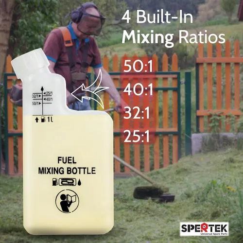 Vista 2 de Botella mezcladora de combustible y aceite para desbrozadoras motorizadas de 2 tiempos, motosierras