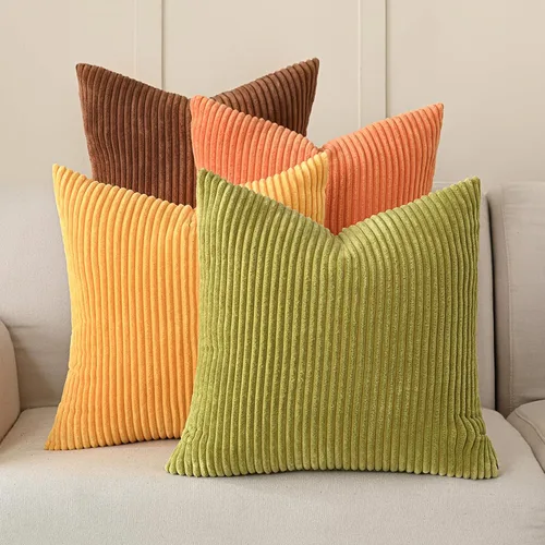 Vista 9 de Volcanics - Juego de 4 fundas de almohada de pana beige crema de 18 x 18 pulgadas Decorative Modern Double-Sided Striped Cushion Cases, Soft Boho