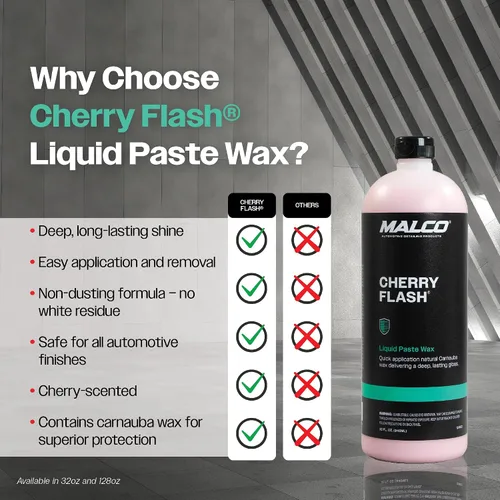 Vista 5 de Malco Cherry Flash - Cera de pasta líquida para autos – Protege y dale brillo a tu vehículo/La forma más fácil de encerar manualmente tu auto/Brillo