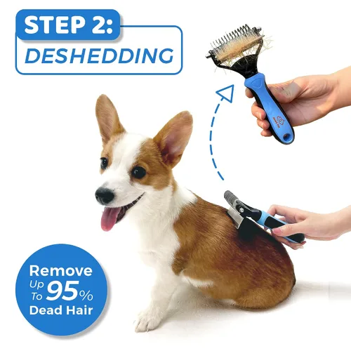 Vista 4 de Cepillo de aseo para perro/gato con cepillo de aseo de 2 caras para quitar el desprendimiento, el desenmarañado reduce la caída hasta un 95%, ideal