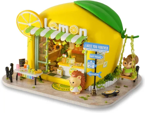 Vista 10 de TuKIIE Kit de casa en miniatura con muebles, a escala 1:100, sala creativa, mini casa de muñecas de madera, rincón de libro para niños, adolescentes