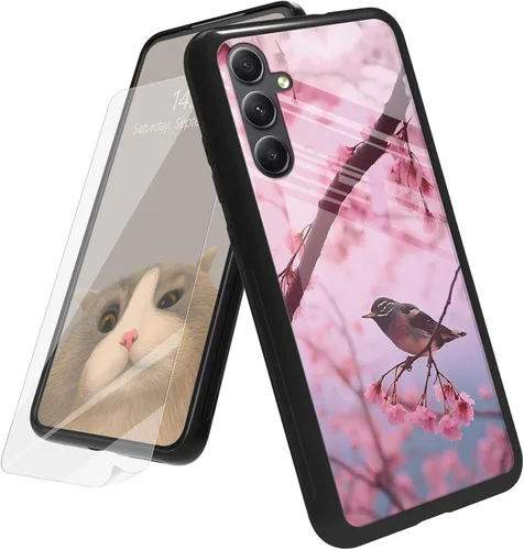Vista 197 de Funda para Samsung Galaxy A12 5G con protector de pantalla, parte trasera de vidrio templado + TPU de silicona suave que absorbe los golpes