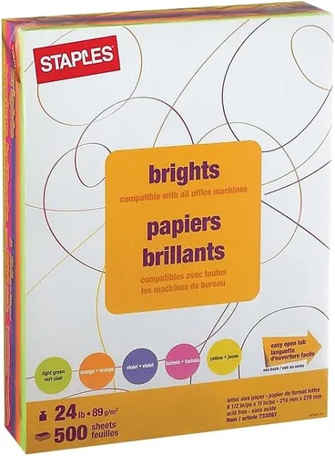 Vista 15 de Staples Brights - Papel multiusos de 8.5 x 11 pulgadas, hojas de colores surtidos de 24 libras, 500 resmas