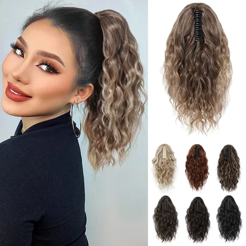 Vista 27 de REECHO Extensión de cola de caballo, extensiones de cabello rizado de cola de caballo de 18 pulgadas, extensiones de cabello sintético natural