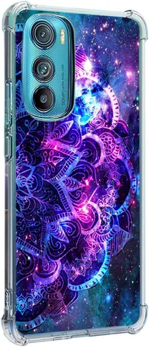 Vista 23 de Funda para Motorola Edge 2022, diseño de flores de mariposa azul, rosa, protección contra caídas, a prueba de golpes, funda protectora de cuerpo