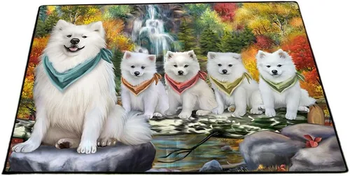 Vista 21 de Doggie of the Day American Eskimo Dogs Floor Mat - 4th of July Independence Day - Best Dog Doormat - Protector Decor - Unique Portrait Art - Premium