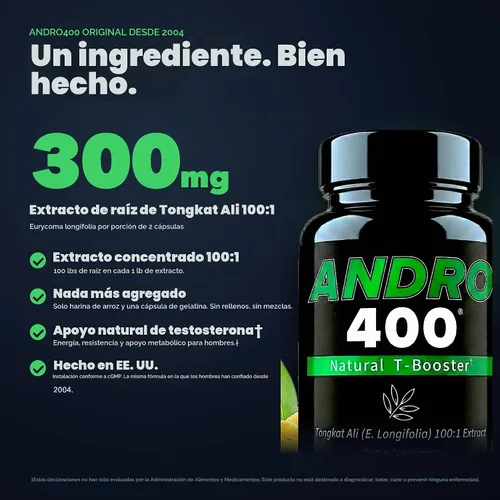 Vista 3 de Andro400 Suplementos naturales T Booster para hombres – Tradicional Tongkat Ali (Eurycoma Longifolia) Extracto 100:1 – Fórmula herbaria