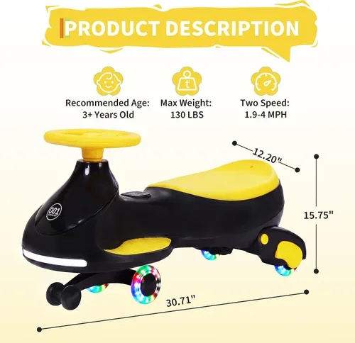 Vista 9 de GarveeLife 12V Electric Wiggle Car with Pedal for Kids, Black