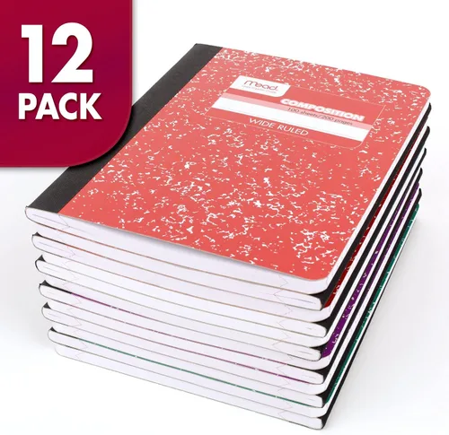 Vista 8 de Mead Cuaderno de Composición, Paquete de 12, Papel de Rayas Anchas, 7-1/2" x 9-3/4", 100 Hojas por Cuaderno de Composición, Los Colores Pueden