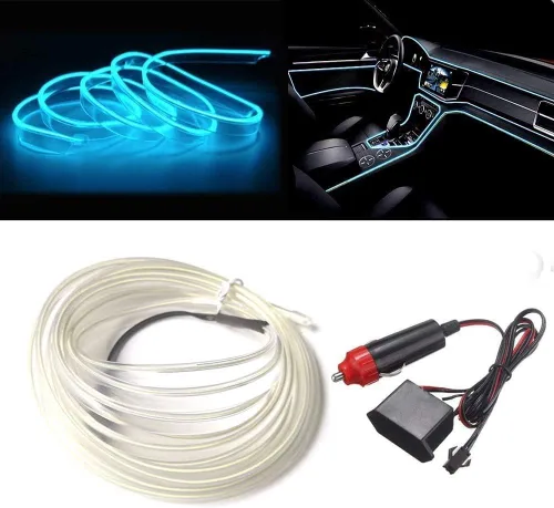 Vista 24 de MaxLax Tira de Iluminación LED de Neón Azul para Interior de Auto - 9.84 Pies de Cable EL de 12V Flexible con Protección de Fusible Integrada