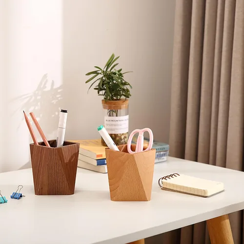 Vista 3 de Portalápices de madera para oficina en casa, caja de almacenamiento de escritorio, organizador de accesorios (negro-diamante)