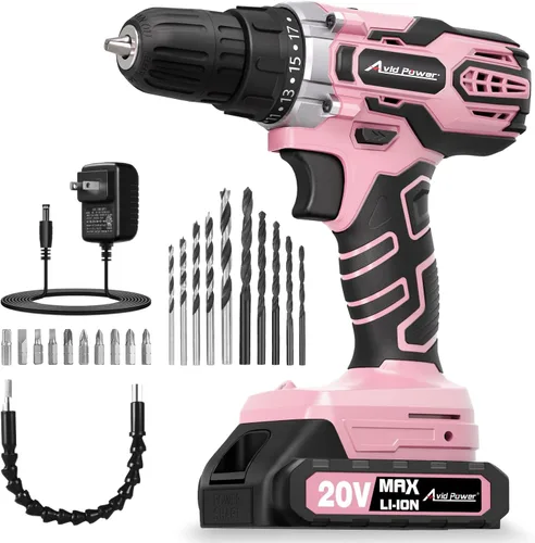 Vista 11 de AVID POWER Kit de taladro eléctrico máximo de 20 V, juego de taladro inalámbrico con batería y cargador, 2 velocidades variables, portabrocas sin
