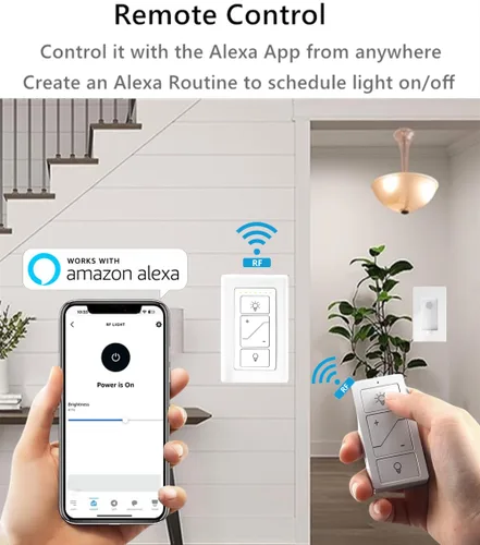 Vista 6 de Nexete Interruptor inteligente de atenuación de pared, atenuador de un solo polo con un control remoto inalámbrico, atenuador inalámbrico de 3 vías