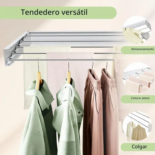 Vista 5 de Tendedero de pared de 31.5 pulgadas, estante de secado de ropa plegable de pared, estante de secado de ropa para ahorrar espacio, estante de secado