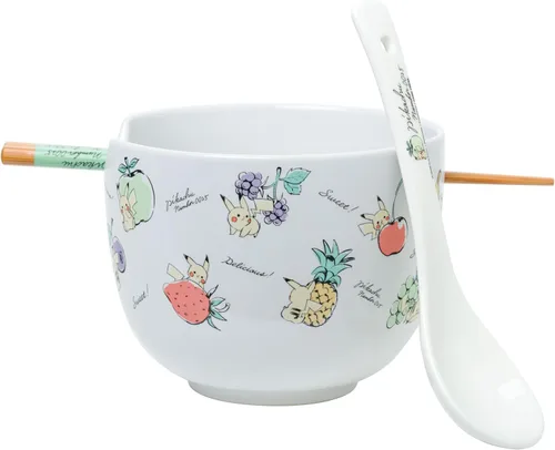 Vista 32 de Silver Buffalo Strawberry Shortcake - Tazón de cerámica vintage para ramen con palillos, apto para microondas, 20 onzas