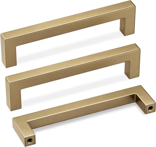 Vista 12 de Goldenwarm Paquete de 10 manijas cuadradas de bronce champán de 3 pulgadas (2.992 in) para armarios de cocina, armarios, aparadores y accesorios