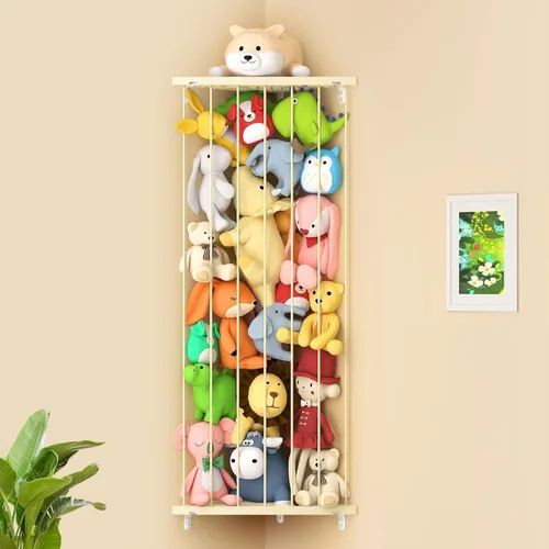 Vista 17 de Organizador de juguetes de almacenamiento de animales de peluche (patentado) – Soporte grande de esquina para animales de peluche de longitud Beige