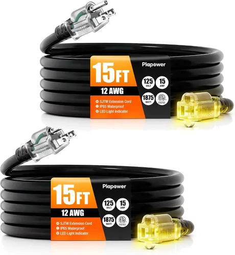 Vista 26 de Cable de extensión para exteriores calibre 12/3, 50 pies, resistente al Negro