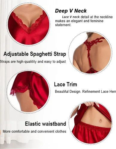 Vista 3 de Avidlove Conjunto de pijama de satén para mujer, lencería sexy, conjunto de camisola y pantalones cortos, tallas S-XXL