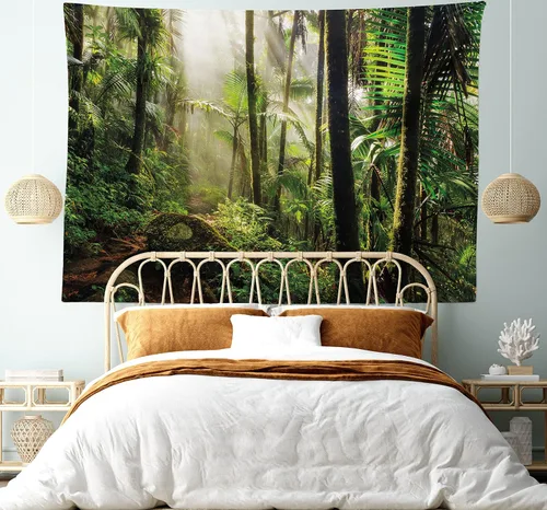 Vista 5 de Ambesonne Tapiz Puerto Rico tamaño King, camino de la selva a través del bosque nacional El Yunque, colcha colgante de pared, decoración de pared