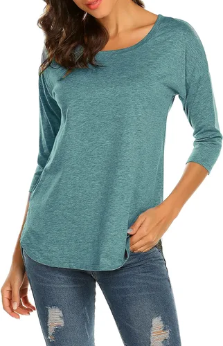 Vista 3 de Sherosa Camiseta casual de manga 34 con cuello redondo para mujer