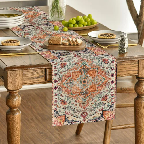Vista 3 de Artoid Mode Camino de Mesa Estilo Boho Bohemia Naranja, Decoración Mágica de Otoño para Cocina y Comedor de Estilo Rústico y Granja, para Decoración