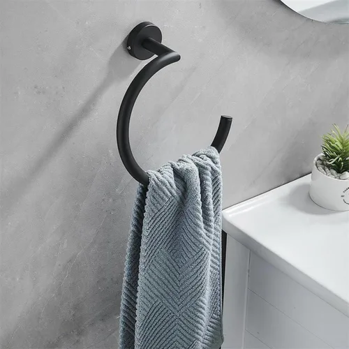 Vista 2 de Toallero negro mate – Moderno soporte para toallas de mano para baño montado en la pared – Construcción de acero inoxidable SUS304 – Toallero