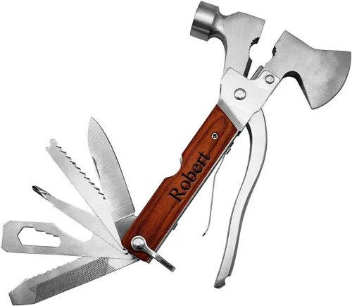 Vista 3 de Gifts Infinity Herramientas de combinación de acero inoxidable multifuncionales 18 en 1 personalizadas con hacha, martillo, cuchillo, abrebotellas
