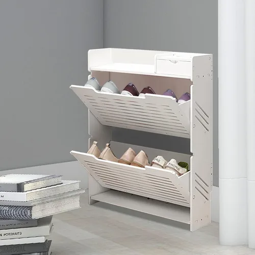 Vista 7 de YIYIBYUS Armario de almacenamiento de zapatos con 2 abatibles para entrada, zapatero moderno con puertas, organizador de almacenamiento de zapatos
