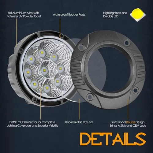 Vista 6 de Nirider Cápsulas LED de Montaje Empotrado, 2PCS 72W Luces de Parachoques de 5 Pulgadas Haz de Inundación de Conducción Barra de Luz LED Redonda