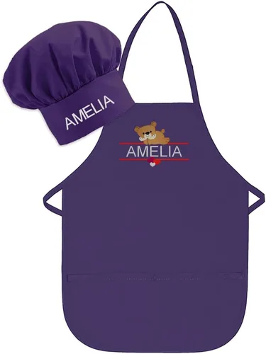 Vista 11 de Conjunto de delantal y sombrero personalizado para niños, diseño de animales, añade tu propio nombre para niños, cocina, horneado Blanco