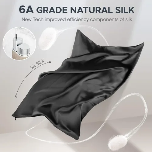 Vista 3 de Funda de almohada de seda de morera 100 % pura para cabello y piel, resistente a los alérgenos, doble cara, 600 hilos de seda con cremallera oculta