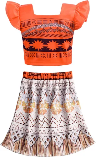 Vista 2 de JerrisApparel Disfraz de princesa, conjunto de falda de dos piezas para niñas (3T-4T, naranja)