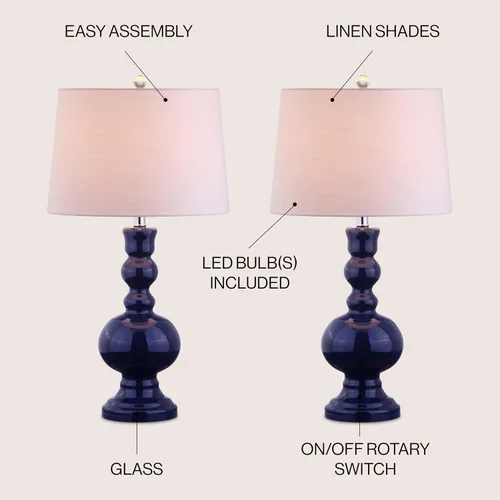 Vista 3 de JONATHAN Y Juego de 2 lámparas de mesa de cristal azul marino de 28.5 pulgadas para decoración de sala de estar, dormitorio, lámparas de noche
