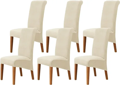 Vista 17 de Juego de 2 fundas de terciopelo para sillas de comedor, color beige, fundas elásticas para sillas de comedor y cocina, reutilizables, protector
